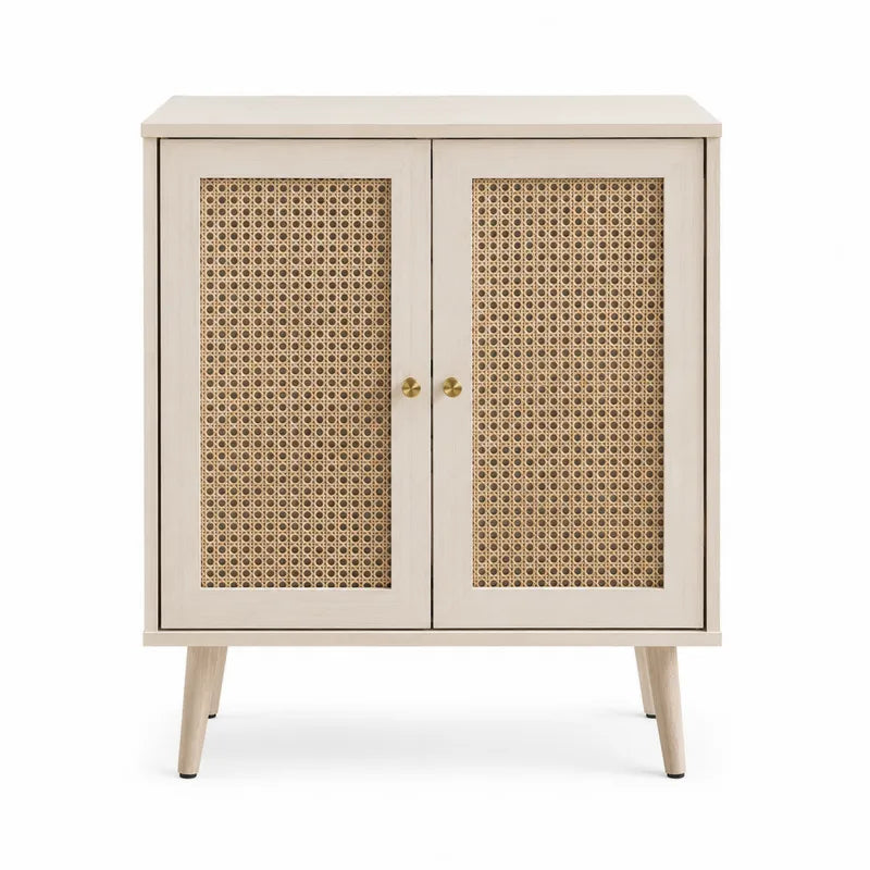 Drewniana szafka z drzwiami z rattanu 80x60x30