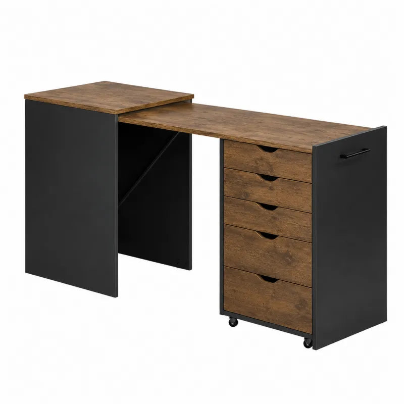 Biurko rozk?adane z szufladami czarno-br?zowe MDF i stal 120x60x75