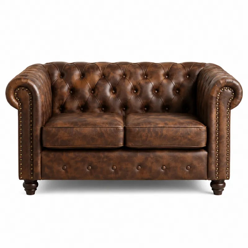 Dwuosobowa sofa Chesterfield z br?zowej sk¨®ry