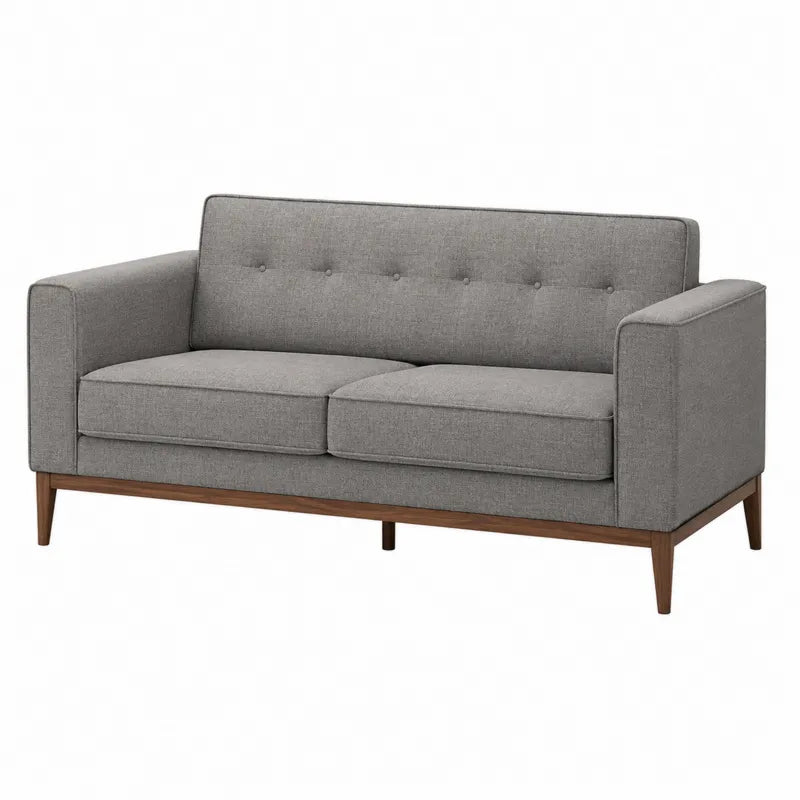 Sofa dwuosobowa z tkaniny poliestrowej szara, drewno 145x85x75