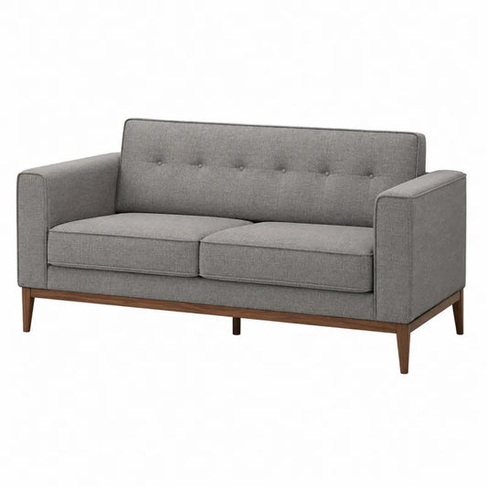 Sofa dwuosobowa z tkaniny poliestrowej szara, drewno 145x85x75