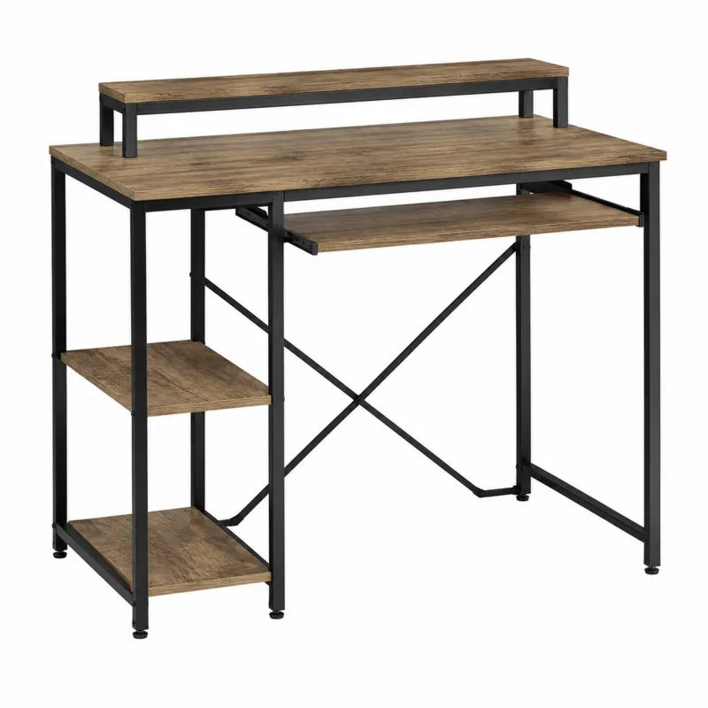 Biurko komputerowe z p¨®?kami metal i MDF,