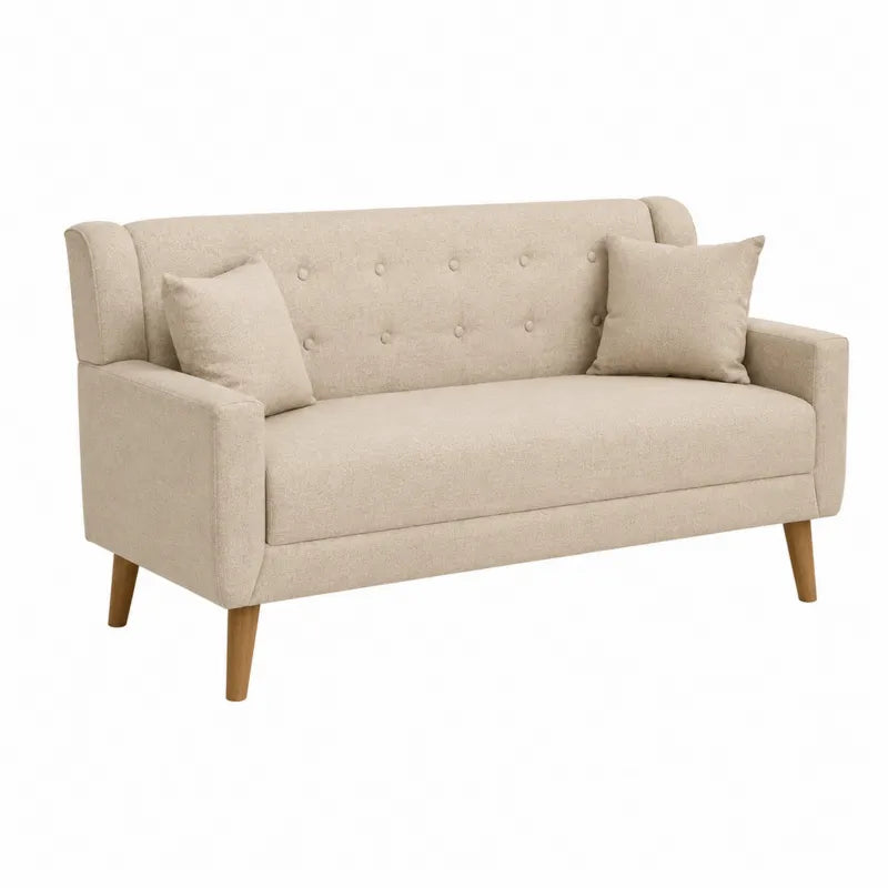 Sofa dwuosobowa be?owa tkanina poliestrowa z poduszkami 150x80x85