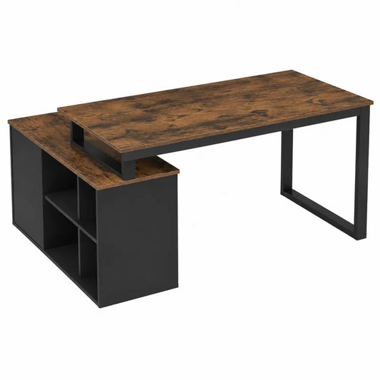Biurko naro?ne L, drewno, metal czarny, 150x130x75