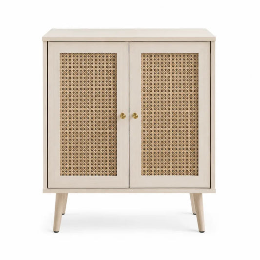 Drewniana szafka z drzwiami z rattanu 80x60x30