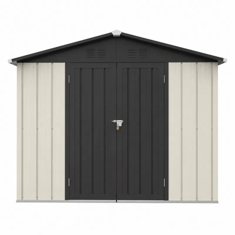 Metalowa szopa ogrodowa z podw¨®jnymi drzwiami, antracytowo-kremowa, 213x127x185
