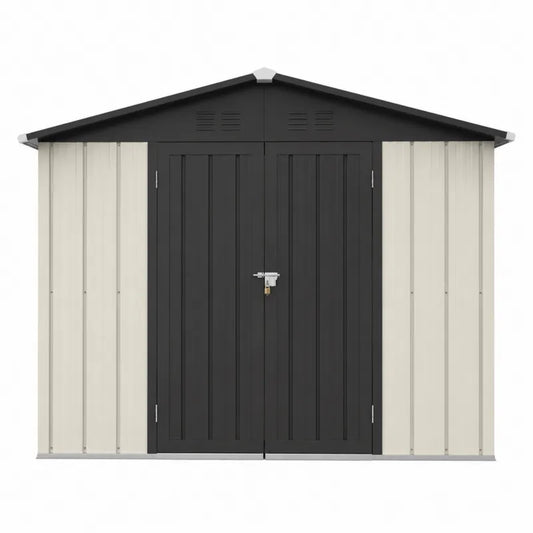 Metalowa szopa ogrodowa z podw¨®jnymi drzwiami, antracytowo-kremowa, 213x127x185