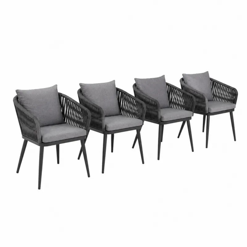Zestaw 4 krzese? ogrodowych z poduszkami czarny/szary